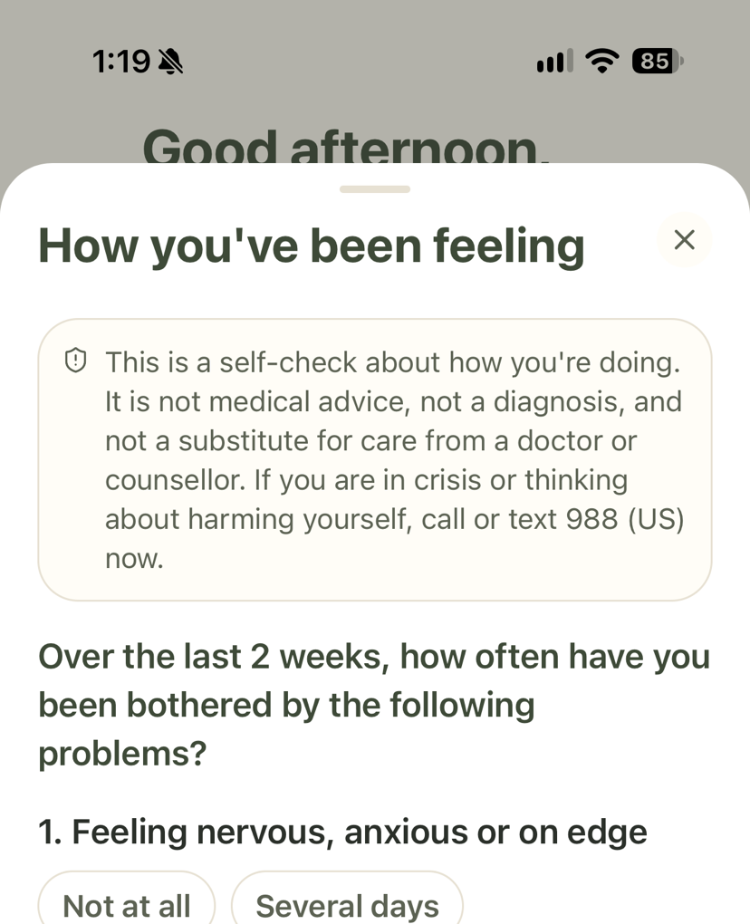 The weekly check-in for the carer