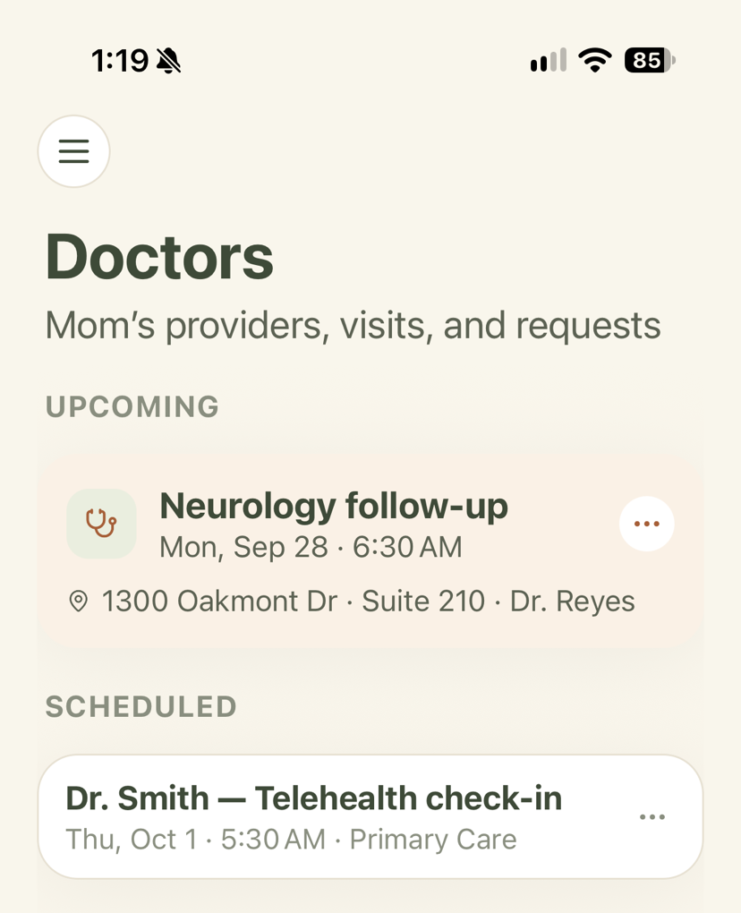 Doctors and upcoming appointments