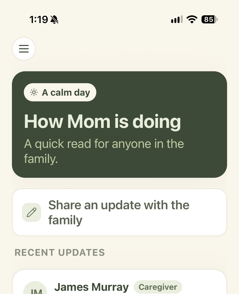 Family update feed screen