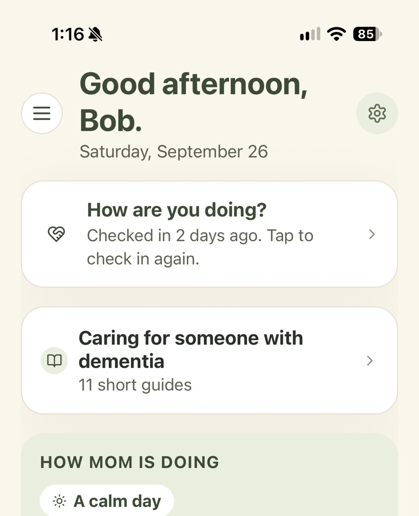 The care manager's home screen