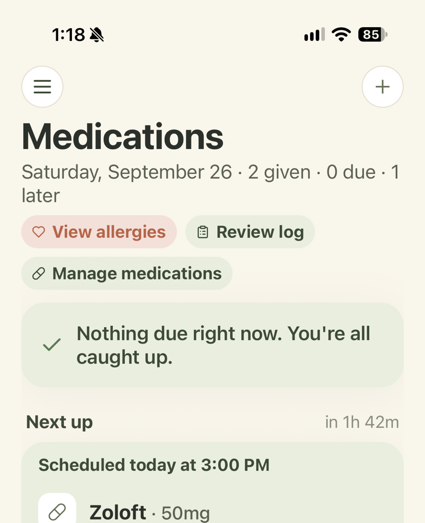 Today's medications screen