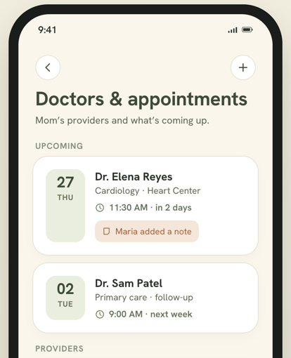 The Doctors screen listing providers with their specialties and contact details